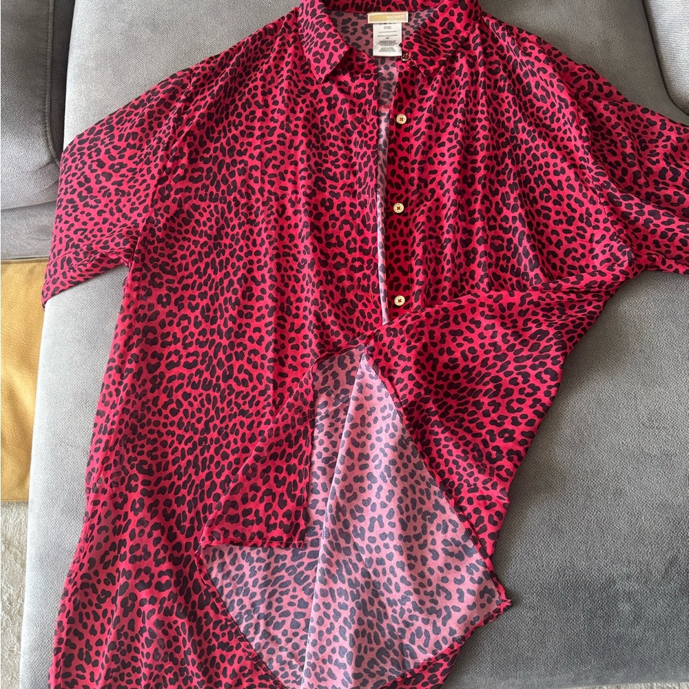 Michael Kors Red and Black Casual Button Down Shirt